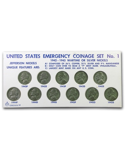 US Wartime Silver NIckels set circulated 1942-1945