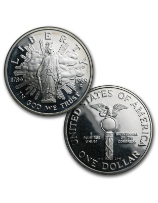 1989 US Mint Congressional 2-Coin Set Silver Dollar Half Dollar