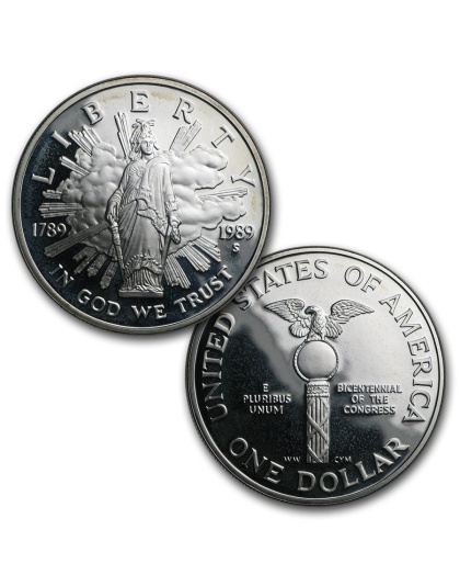 1989 US Mint Congressional 2-Coin Set Silver Dollar Half Dollar